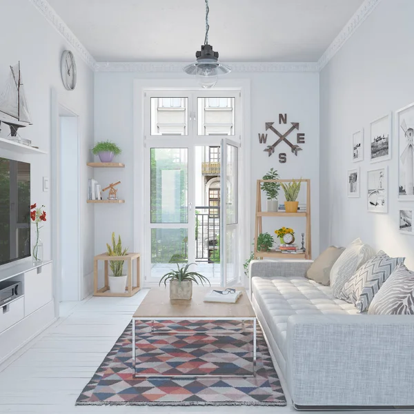 3d render of a scandinavian, nordic living room — Stock Photo, Image