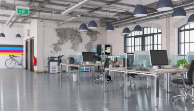 3D render - açık plan büro - ofis binası
