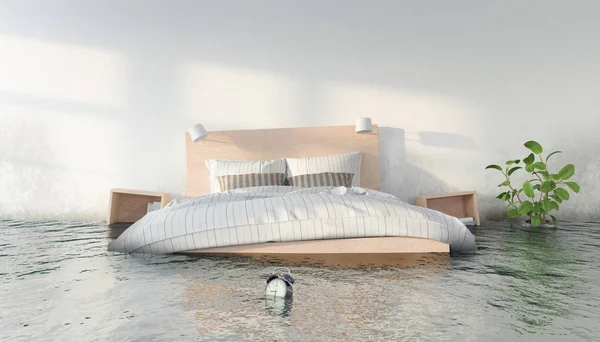 3D render - woda Damagera - sypialnia — Zdjęcie stockowe