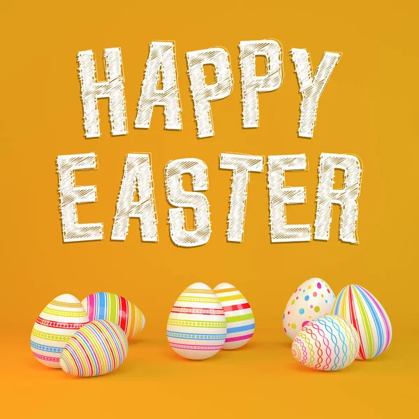 3d render - huevos de Pascua de colores sobre un fondo naranja — Foto de Stock