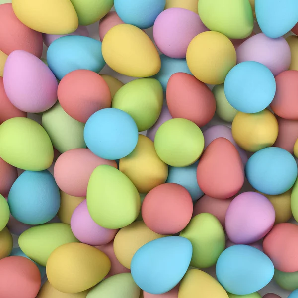 3D-återgivning av många påskägg i pastellfärger — Stockfoto