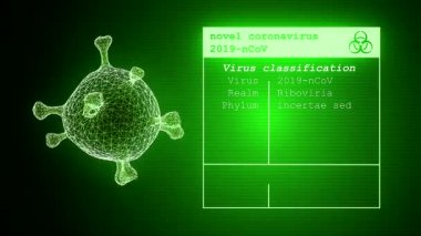 video animation of the coronavirus with characteristics and features over green background - 2019-nCoV
