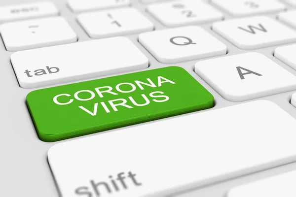 3D візуалізація клавіатури з зеленим ключем - коронавірус — стокове фото