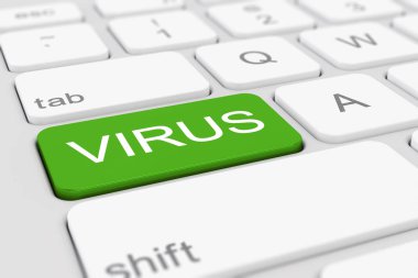 3d render of a keyboard with a green key - virus