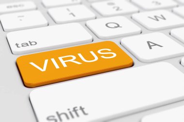 3d render of a keyboard with an orange key - virus