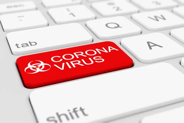 3D vykreslení klávesnice s červenou klávesou - koronavirus — Stock fotografie