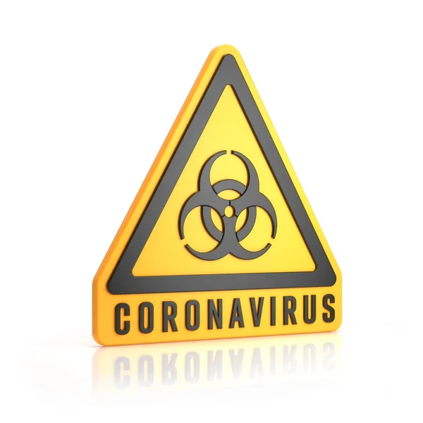 3d καθιστούν κίτρινο προειδοποιητικό σήμα βιολογικού κινδύνου και το μήνυμα Cor — Φωτογραφία Αρχείου