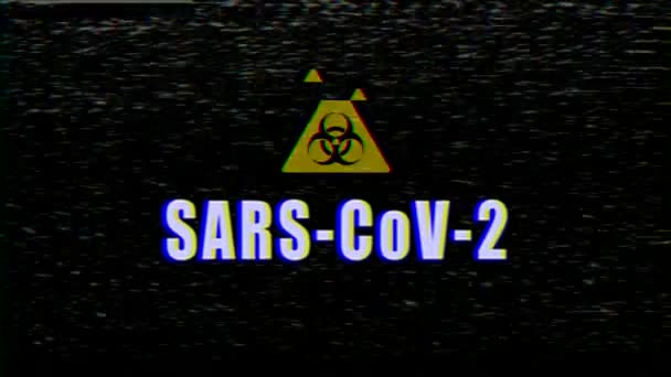 带有噪音的电视屏幕视频动画和Sars Cov 2消息 产生了故障效果 摘要背景 — 图库视频影像