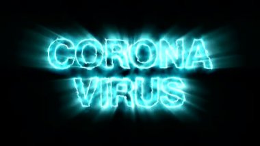 Siyah arkaplanda mavi yazı tipiyle Coronavirus mesajının video animasyonu - kusursuz döngü