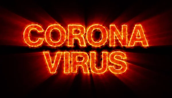Coronavirus在黑色背景上用火写下的消息的3D渲染 — 图库照片