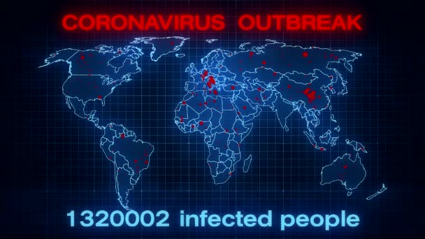 Koronavirüsün Salgınını Gösteren Bir Dünya Haritasının Video Animasyonu Enfekte Olmuş — Stok video