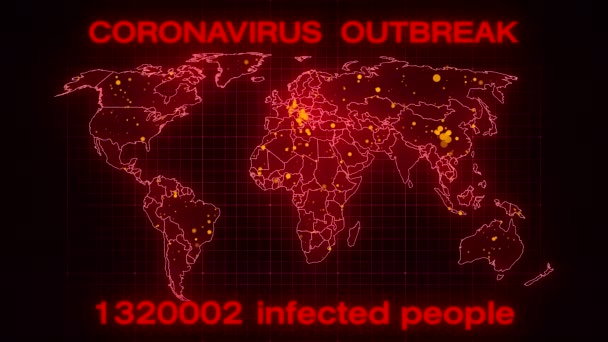 Animación Video Mapa Del Mundo Que Muestra Brote Del Coronavirus — Vídeo de stock