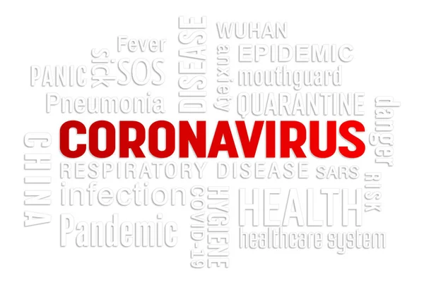 白と赤の文字を背景にしたキーワード雲のイラスト Coronavirus Covid Sars Cov — ストック写真