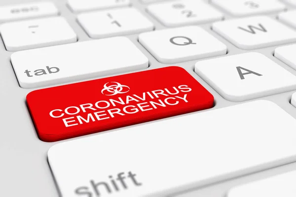 Återgivning Ett Tangentbord Med Röd Nyckel Och Meddelandet Coronavirus Nödsituation — Stockfoto