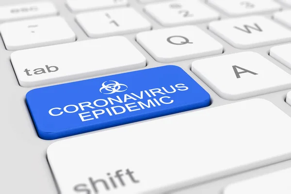 带有蓝色键的键盘的3D渲染和消息Coronavirus流行病 — 图库照片