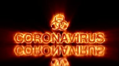 Siyah arkaplanda ateşle yazılmış Coronavirus mesajının video animasyonu - kusursuz döngü
