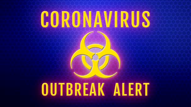 Видеоанимация Мигающим Сообщением Coronavirus Предупреждение Вспышке Знак Биологической Опасности Желтом — стоковое видео