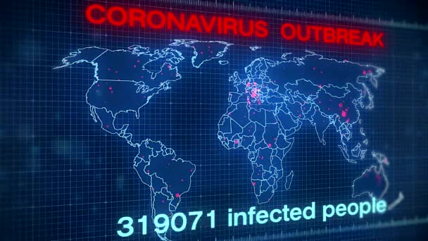 Video Animatie Van Een Wereldkaart Met Uitbraak Van Het Coronavirus — Stockvideo