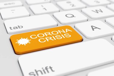 Turuncu tuşlu 3D klavye ve Corona krizi mesajı - koronavirüs