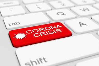 Kırmızı tuşlu 3D klavye ve Corona krizi mesajı - koronavirüs