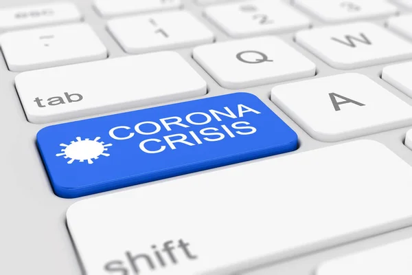 Render Billentyűzet Kék Kulccsal Üzenet Corona Válság Coronavirus — Stock Fotó