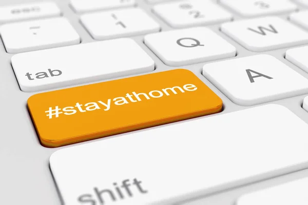 Render Egy Billentyűzet Egy Narancssárga Kulcs Üzenet Hashtag Marad Otthon — Stock Fotó