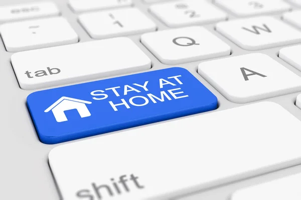 青いキーとメッセージが自宅に滞在するキーボードの3Dレンダリング Coronavirus — ストック写真