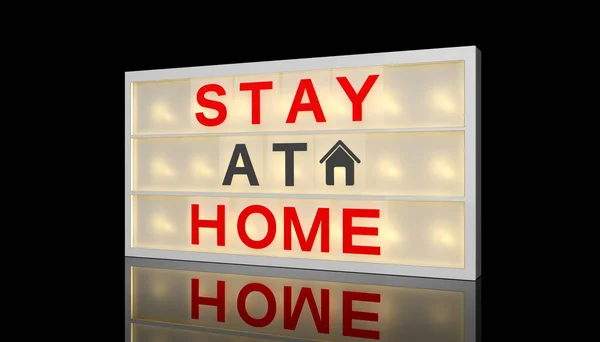 Rendering Led Lightbox Text Stay Home Black Reflective Background Coronavirus — Stock Photo, Image