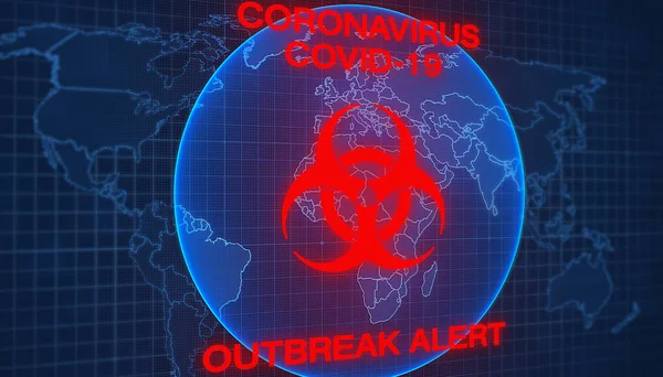 Illustation World Map Showing Outbreak Coronavirus Warning Message Coronavirus Outbreak — Stock Photo, Image