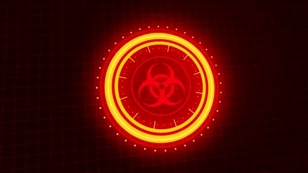 Video Animation Technological Futuristic Hud Orange Red Biohazard Symbol Message — Stock Video