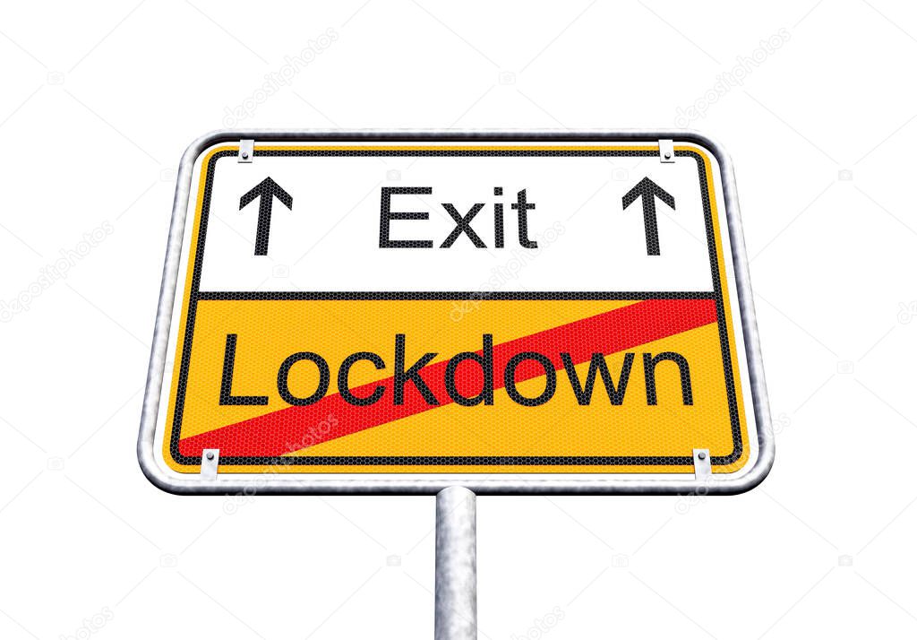 3d render of a traffic sign with the message lockdown cancelled and exit as future - coronavirus crisis