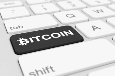 Siyah Bitcoin tuşlu beyaz bir klavyenin 3d canlandırmasıName