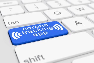 Mavi tuşlu bir klavyenin 3D görüntüleyicisi ve Corona izleme uygulaması - coronavirus