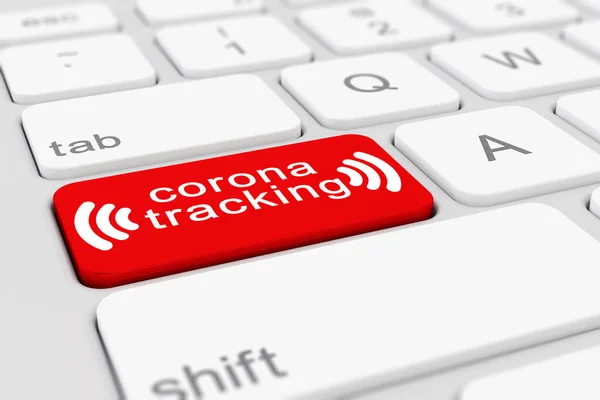 3d render of a keyboard with a red key and the message corona tracking - coronavirus