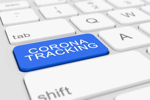 Rendu Clavier Avec Une Touche Bleue Message Corona Tracking Coronavirus — Photo