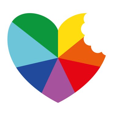 Rainbow Ray Heart With Bite Flat Vector Icon for Printing Anticlockwise E