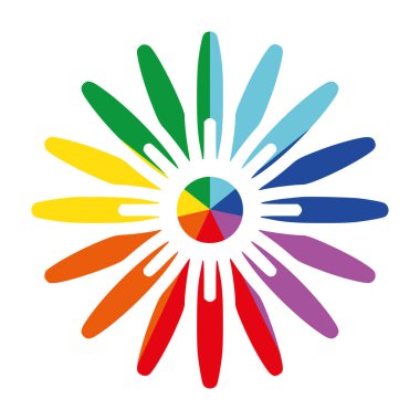 Saat Yönünde Yazdırmak için Gökkuşağı Ray Flower Daisy Düz Vektör Simgesi