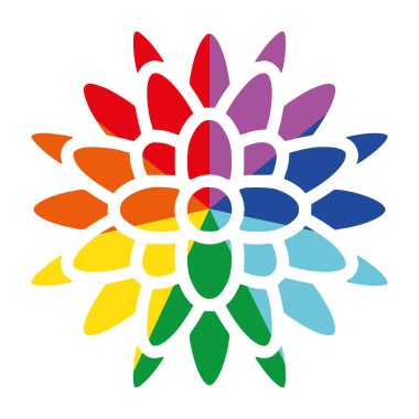 Saat Yönünün Tersine Yazdırmak için Gökkuşağı Ray Çiçeği Kasımpatı Düz Vektör Simgesi