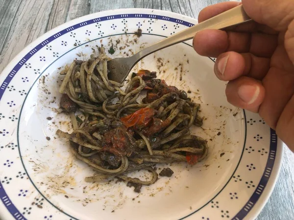 Pasta Linguini Con Hígado Pulpo Llamada Malandra Una Receta Tradicional —  Fotos de Stock