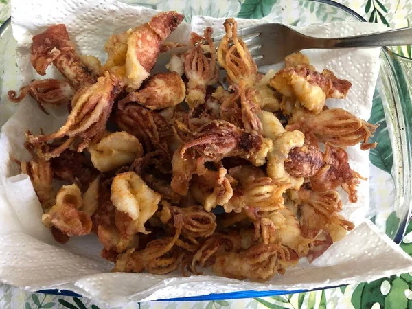 Squid Goreng Hidangan Tradisional Italia Selatan — Stok Foto