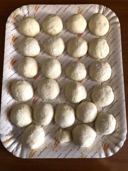 Framställning Stekt Panzerotti Fylld Med Mozzarella Och Tomatsås — Stockfoto