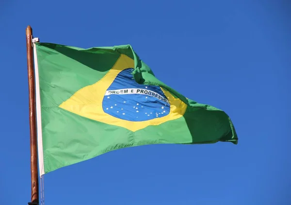 Brazilian Flag Mast Blue Sky — Stock Photo, Image