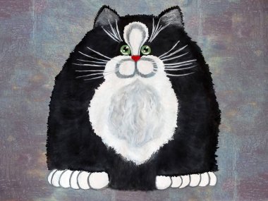 Suluboya ve guaj illüstrasyon. Siyah ve beyaz kedi