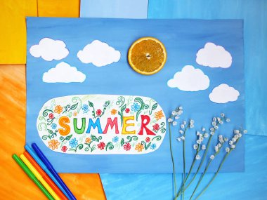 Çocuk aplike, yaz kavramı kelime yaz