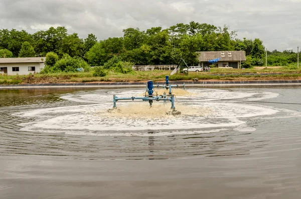 surface aerators in waste water pond at landfill site