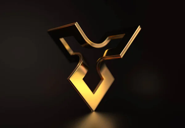 Abstract shape, symbol. Gold logo on dark background.