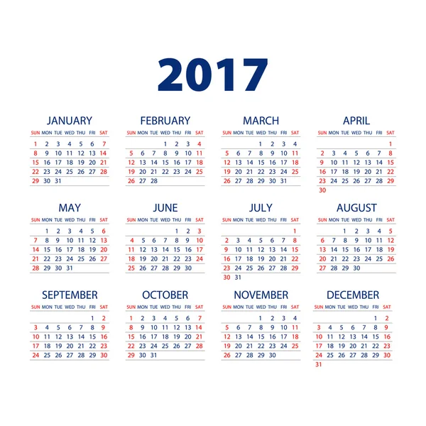 Calendario para 2017 sobre fondo blanco. Vector EPS10 . — Vector de stock