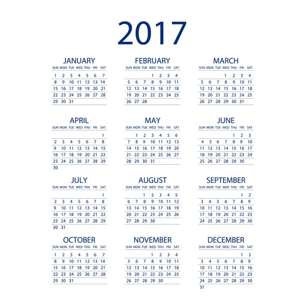 Calendario para 2017 sobre fondo blanco. Vector EPS10 . — Vector de stock