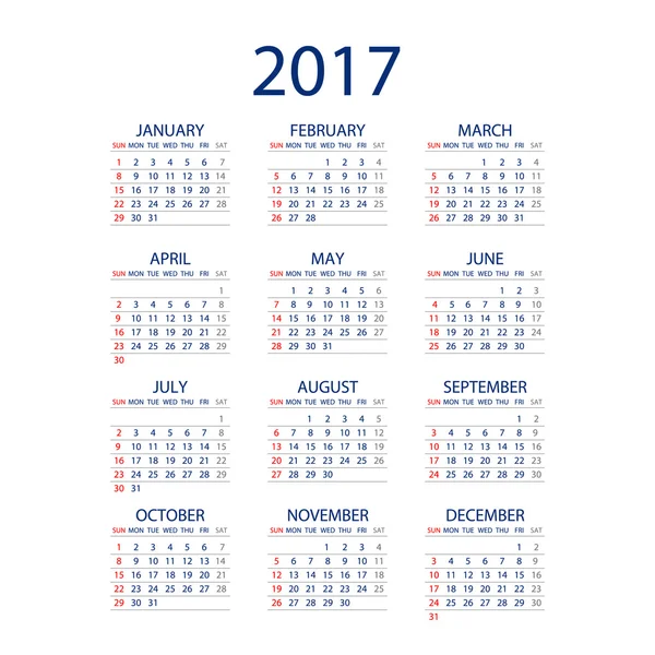 Kalender voor 2017 op witte achtergrond. vector eps10. — Stockvector