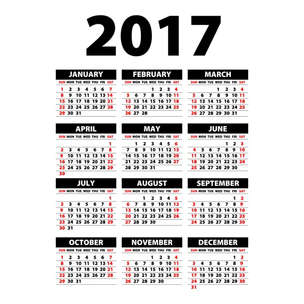 2017 Calendario Negro - illustratio — Vector de stock